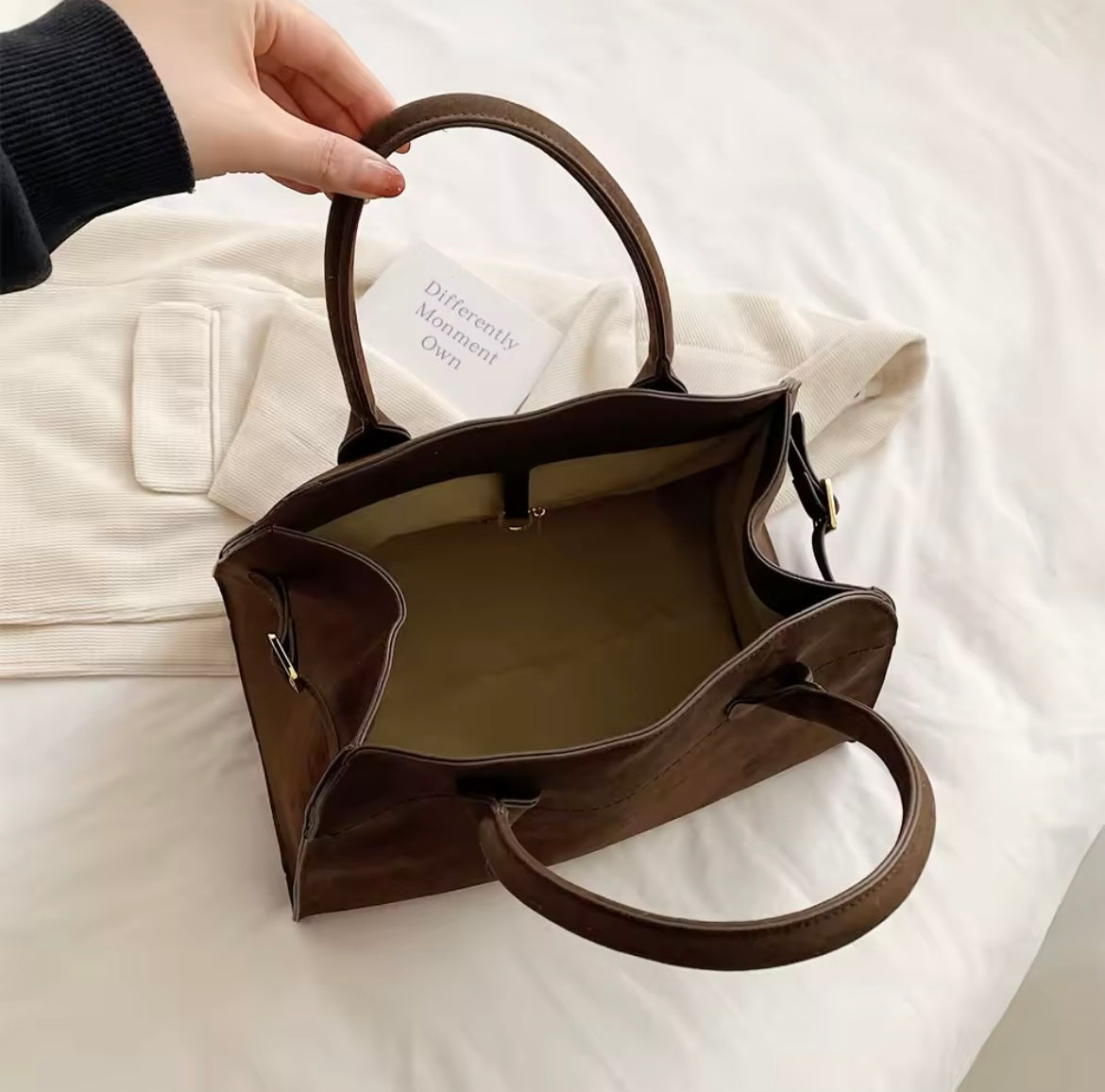 Moods boutique faux leather suede texture retro minimalist handbag