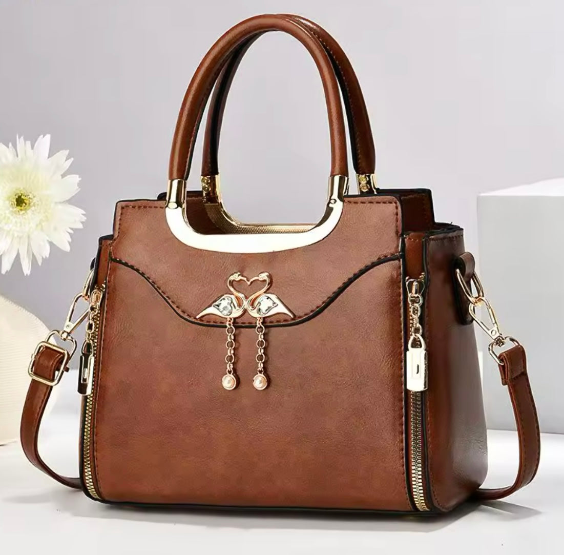 YSKHYs small chic faux leather swan gems handbag