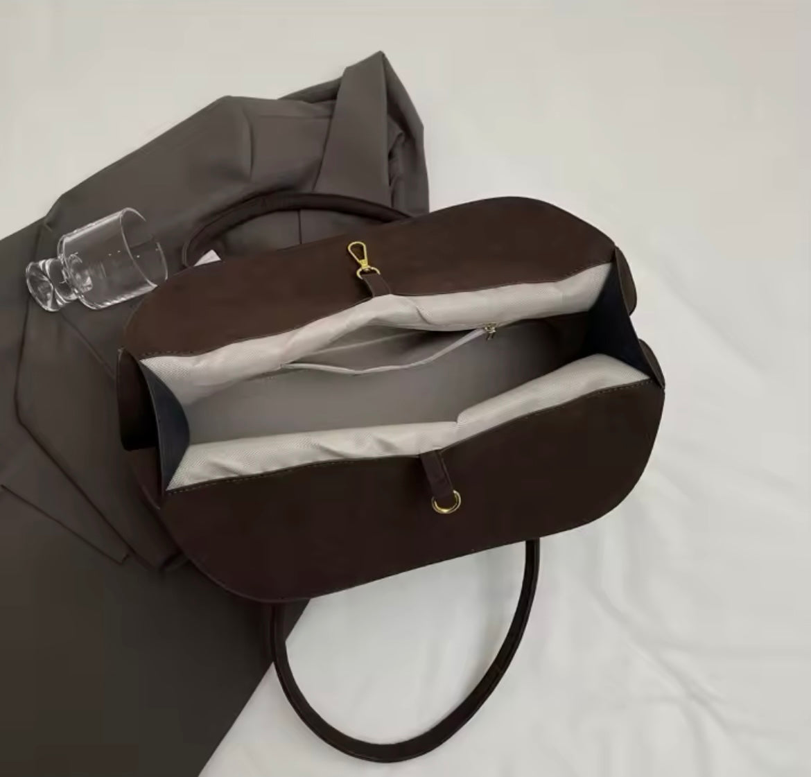 Classy faux suede English handbag