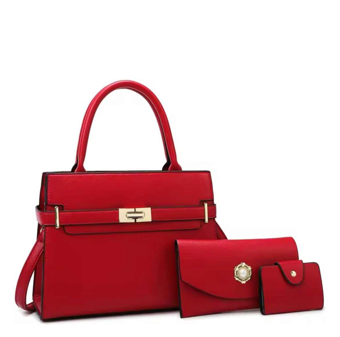 Classic faux leather luxury purse hand bag set