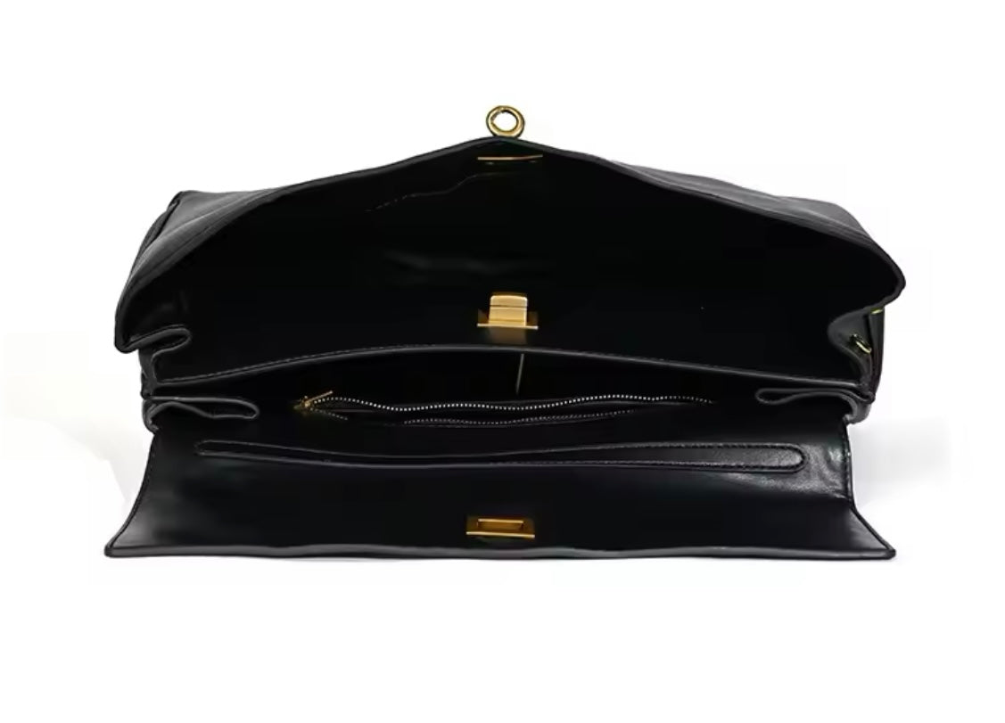Luxury classy genuine leather exterior buckle handbag