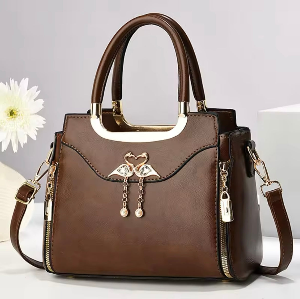 YSKHYs small chic faux leather swan gems handbag