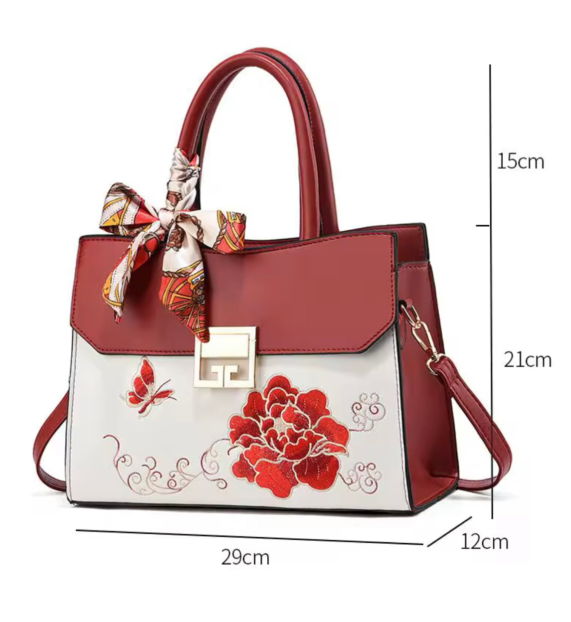 YSHKYs faux leather floral butterfly embroidered purse handbag