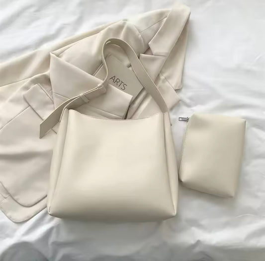 Faux leather high capacity minimalist shoulder handbag