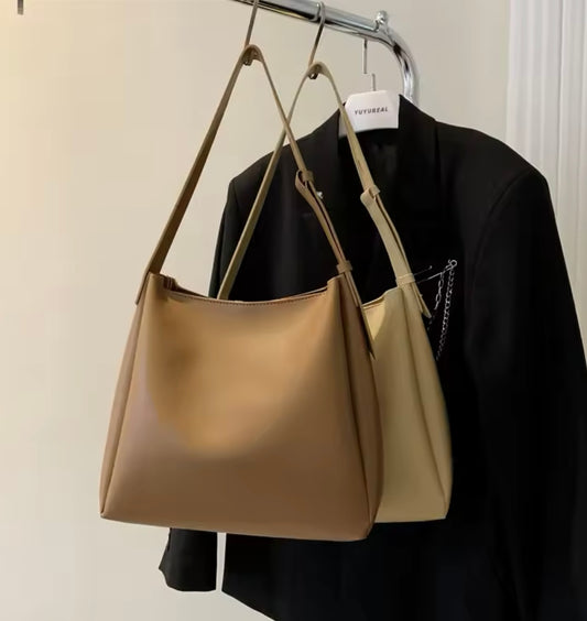 Faux leather high capacity minimalist shoulder handbag