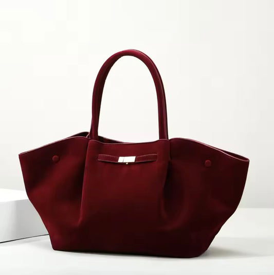 High capacity faux leather suede texture minimalist handbag