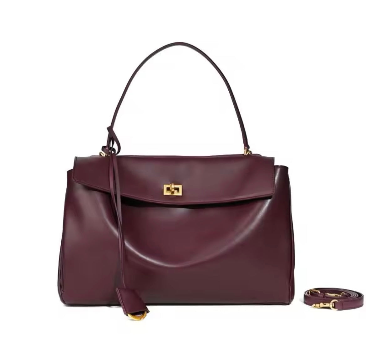Luxury classy genuine leather exterior buckle handbag