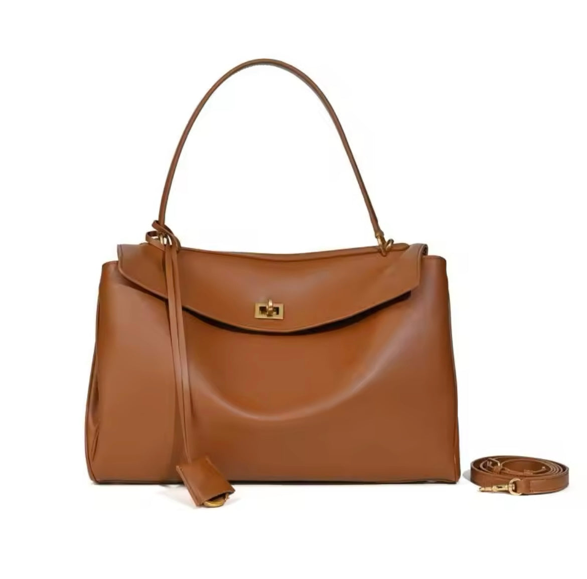 Luxury classy genuine leather exterior buckle handbag