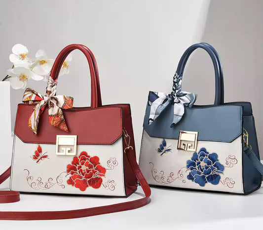 YSHKYs faux leather floral butterfly embroidered purse handbag