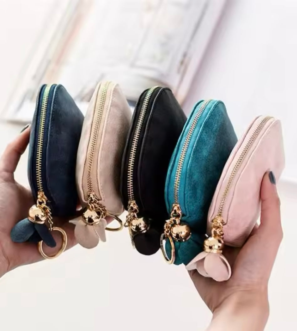 Mini zipper coin purse key card holder floral pendant