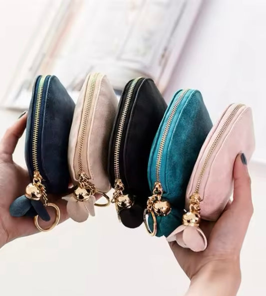 Mini zipper coin purse key card holder floral pendant