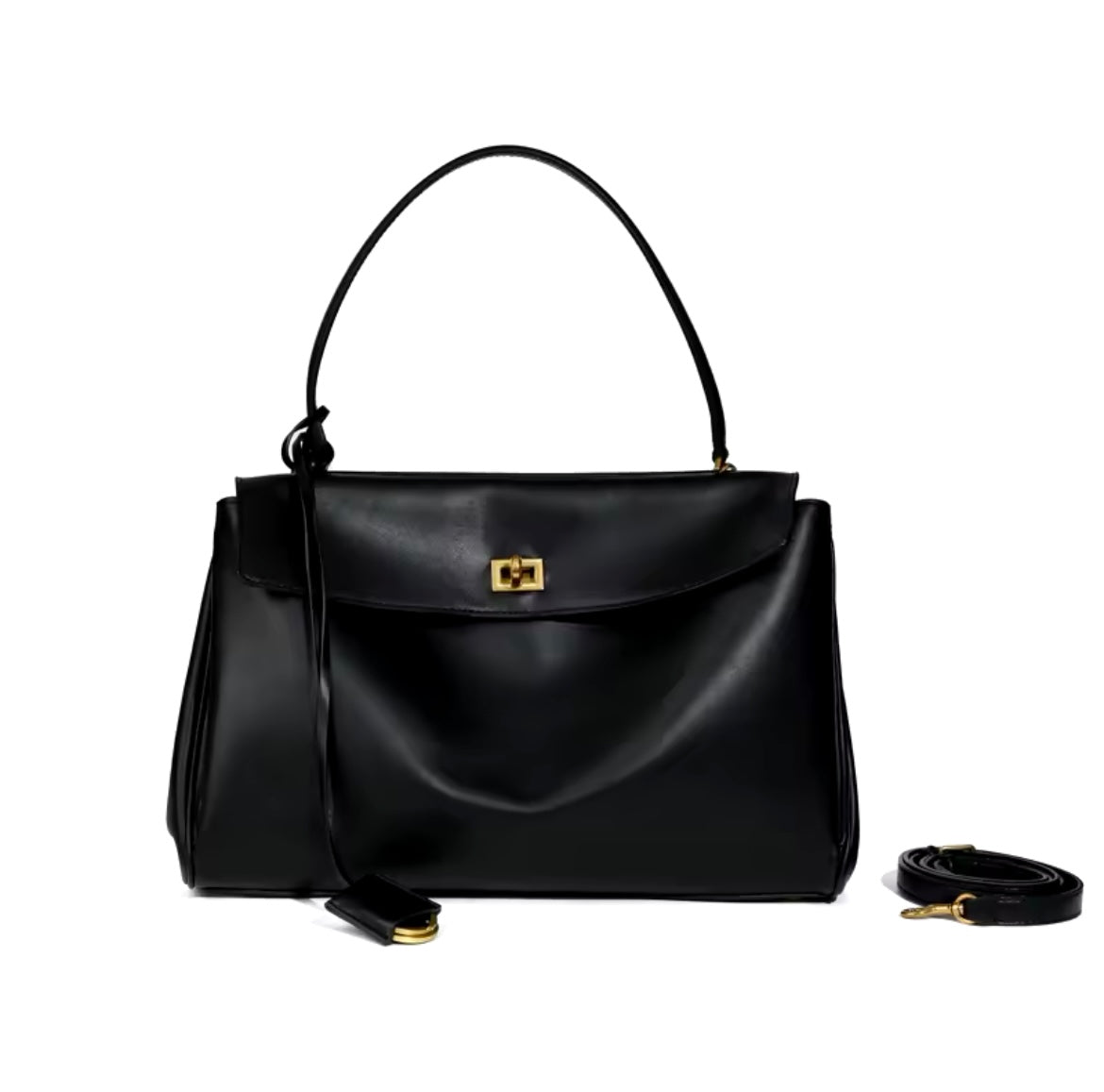 Luxury classy genuine leather exterior buckle handbag
