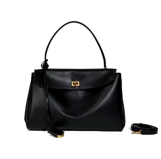 Luxury classy genuine leather exterior buckle handbag