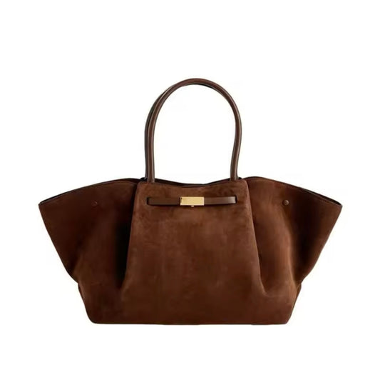 High capacity faux leather suede texture minimalist handbag